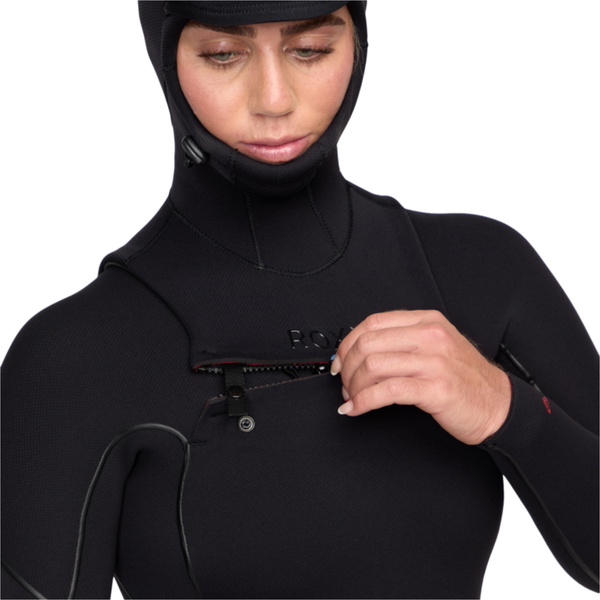 2025 Roxy Womens Elite Xtra Warm 5/4mm Chest Zip Fato De Mergulho Com Capuz 26BW203501 - Black
